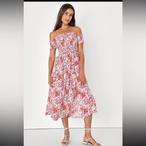 View From The Meadow Cream Floral Print Off The Shoulder Dress